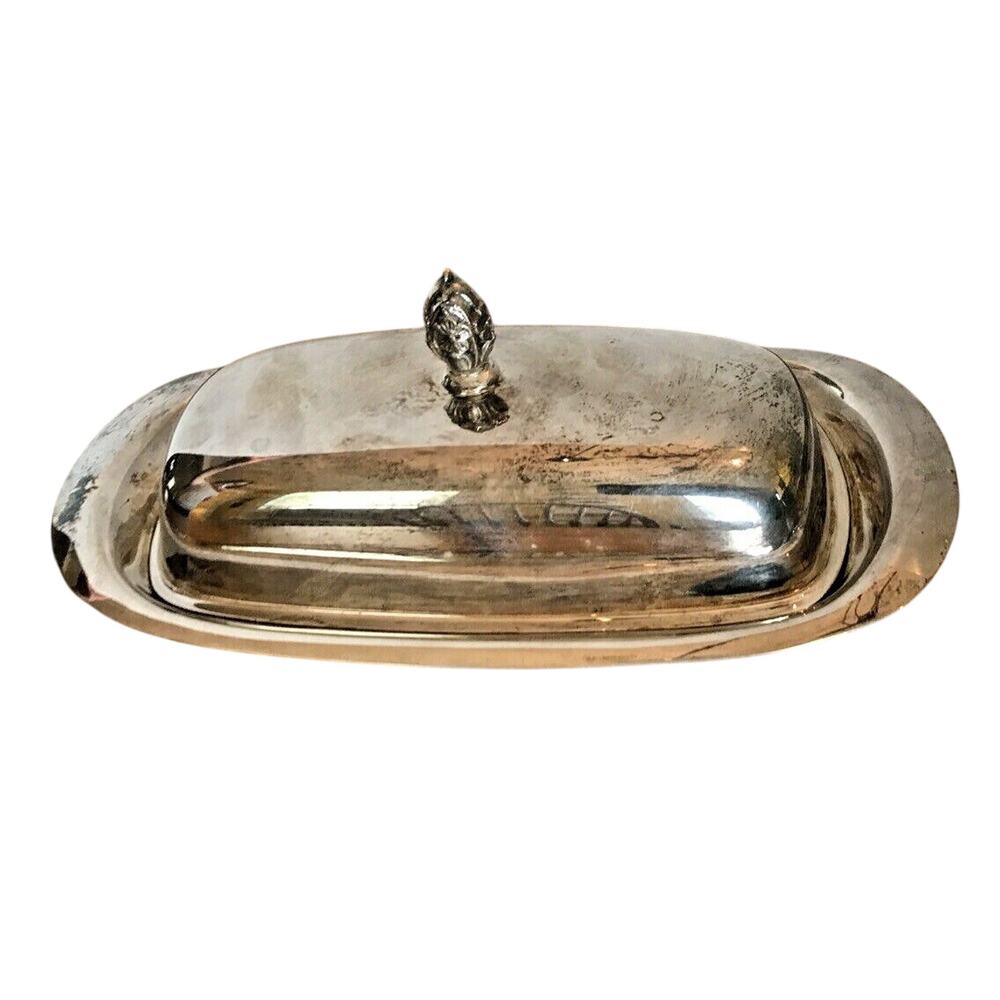 Vintage FB Rogers Silverplate Lidded Butter Dish Floral Handle
